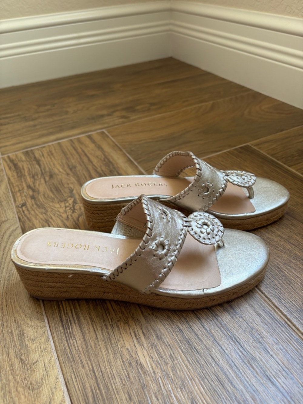 JACK ROGERS Jacks Mid Wedge Esparille Jute Sandal Size 8.5 Platinum